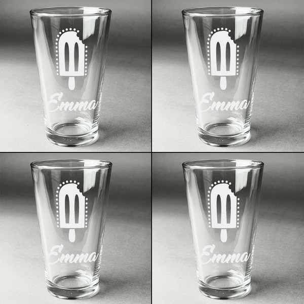 Popsicles and Polka Dots Set of Four Engraved Beer Glasses - Individual View