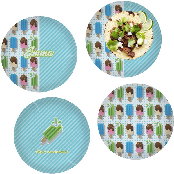 Custom Popsicles and Polka Dots Set of 4 Glass Lunch / Dinner Plate 10" (Personalized)