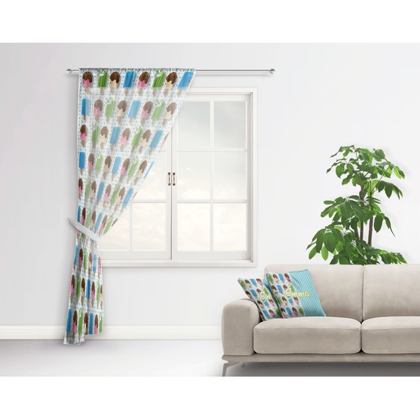 Popsicles and Polka Dots Sheer Curtain With Window and Rod - in Room Matching Pillow