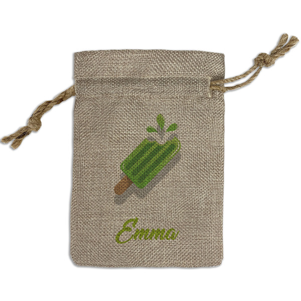 Custom Popsicles and Polka Dots Small Burlap Gift Bag - Front (Personalized)