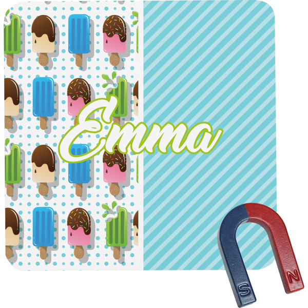 Custom Popsicles and Polka Dots Square Fridge Magnet (Personalized)