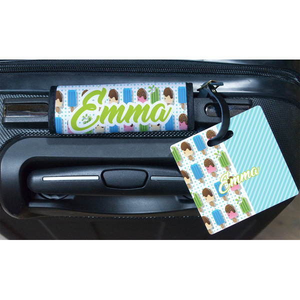 Popsicles and Polka Dots Square Luggage Tag & Handle Wrap - In Context