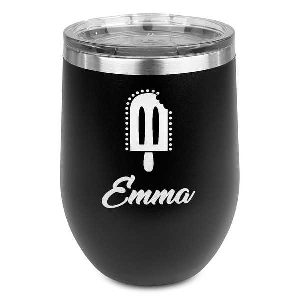 Custom Popsicles and Polka Dots Stemless Stainless Steel Wine Tumbler - Black - Double Sided (Personalized)