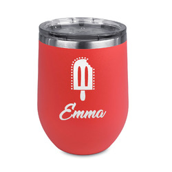Popsicles and Polka Dots Stemless Stainless Steel Wine Tumbler - Coral - Double Sided (Personalized)