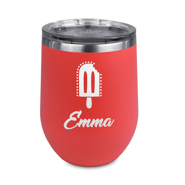 Custom Popsicles and Polka Dots Stemless Stainless Steel Wine Tumbler - Coral - Double Sided (Personalized)