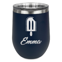 Popsicles and Polka Dots Stemless Stainless Steel Wine Tumbler - Navy - Double Sided (Personalized)