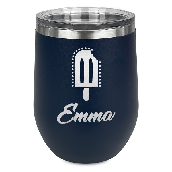 Custom Popsicles and Polka Dots Stemless Stainless Steel Wine Tumbler - Navy - Single Sided (Personalized)