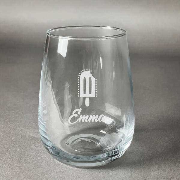 Custom Popsicles and Polka Dots Stemless Wine Glass - Engraved (Personalized)