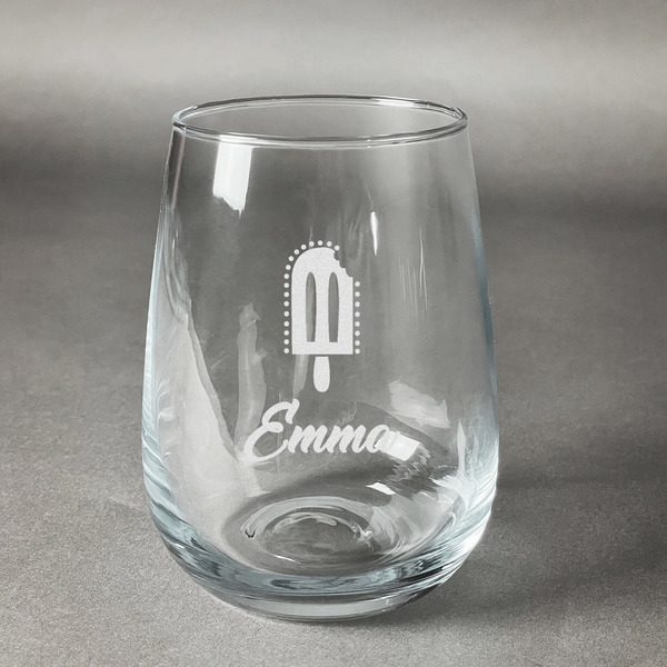 Custom Popsicles and Polka Dots Stemless Wine Glass (Single) (Personalized)
