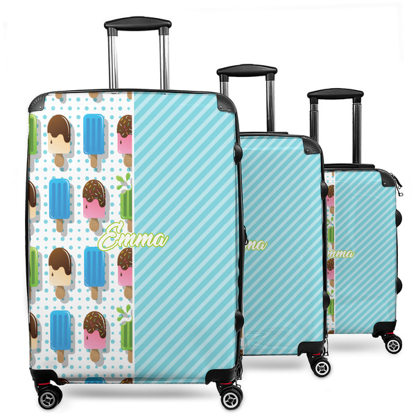 Custom Popsicles and Polka Dots 3 Piece Luggage Set - 20" Carry On, 24" Medium Checked, 28" Large Checked (Personalized)