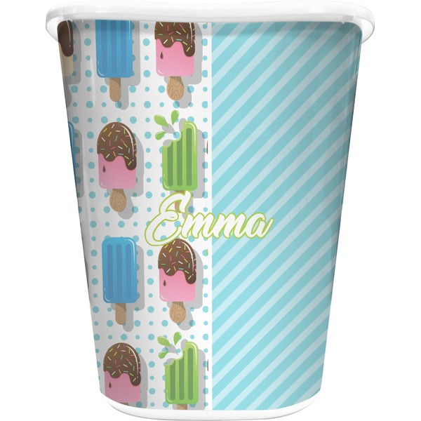 Custom Popsicles and Polka Dots Waste Basket - Single Sided (White) (Personalized)