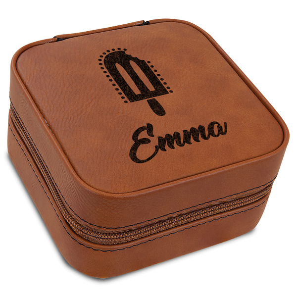 Custom Popsicles and Polka Dots Travel Jewelry Box - Rawhide Leather (Personalized)