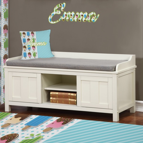 Popsicles and Polka Dots Wall Name Decal Above Storage bench