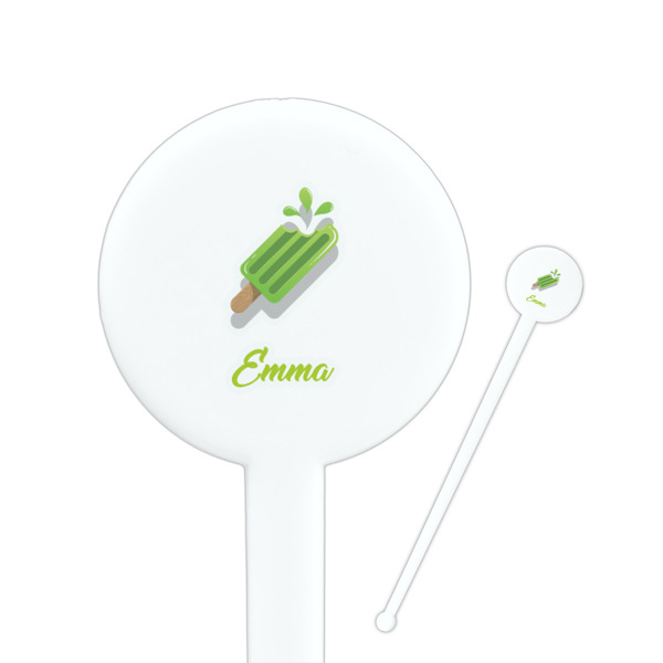 Custom Popsicles and Polka Dots 7" Round Plastic Stir Sticks - White - Single Sided (Personalized)