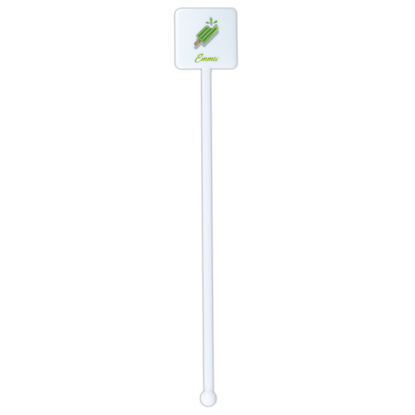 Popsicles and Polka Dots White Plastic Stir Stick - Double Sided - Square - Single Stick