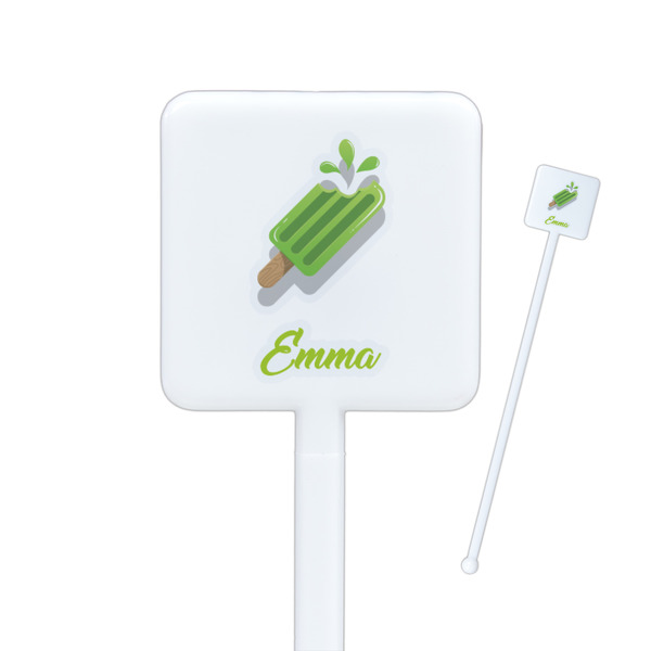 Custom Popsicles and Polka Dots Square Plastic Stir Sticks - Single Sided (Personalized)