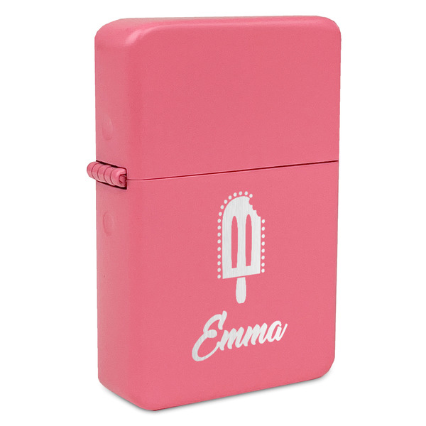 Custom Popsicles and Polka Dots Windproof Lighter - Pink - Double Sided & Lid Engraved (Personalized)