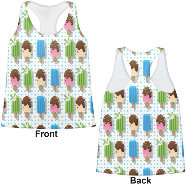 Popsicles and Polka Dots Womens Racerback Tank Tops - Medium - Front and Back