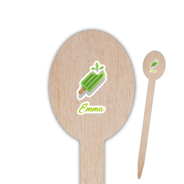 Custom Popsicles and Polka Dots Oval Wooden Food Picks - Single Sided (Personalized)