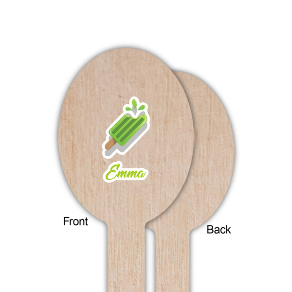 Popsicles and Polka Dots Wooden Food Pick - Oval - Single Sided - Front & Back