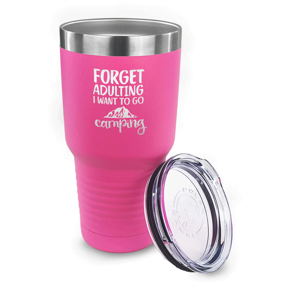 Camping Quotes & Sayings 30 oz Stainless Steel Ringneck Tumblers - Pink - LID OFF
