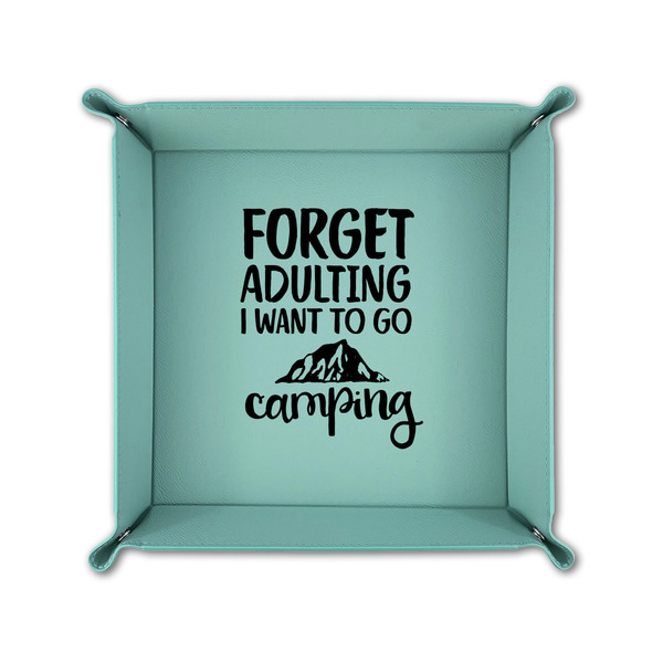 Camping Quotes & Sayings 6" x 6" Teal Leatherette Snap Up Tray - FOLDED UP