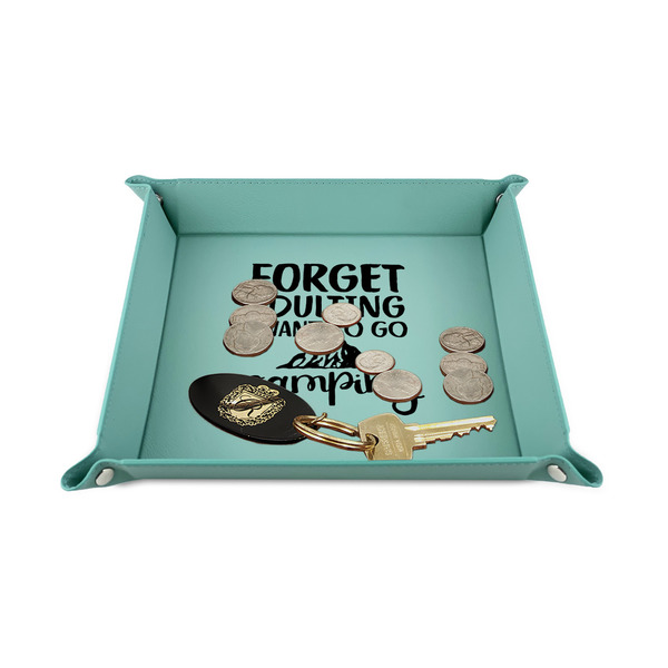 Camping Quotes & Sayings 6" x 6" Teal Leatherette Snap Up Tray - STYLED