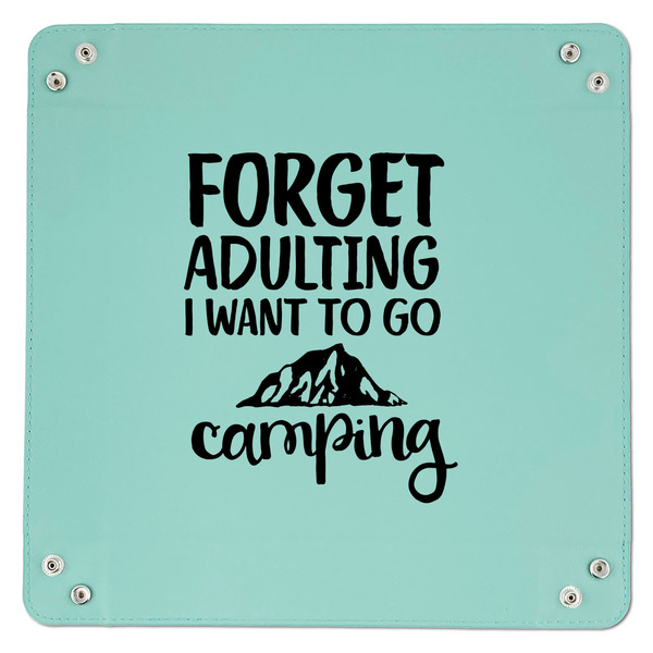 Camping Quotes & Sayings 9" x 9" Teal Leatherette Snap Up Tray - APPROVAL