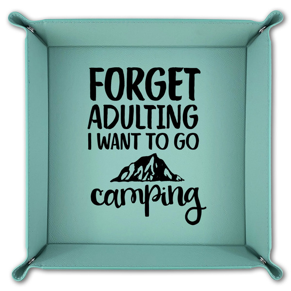 Camping Quotes & Sayings 9" x 9" Teal Leatherette Snap Up Tray - FOLDED