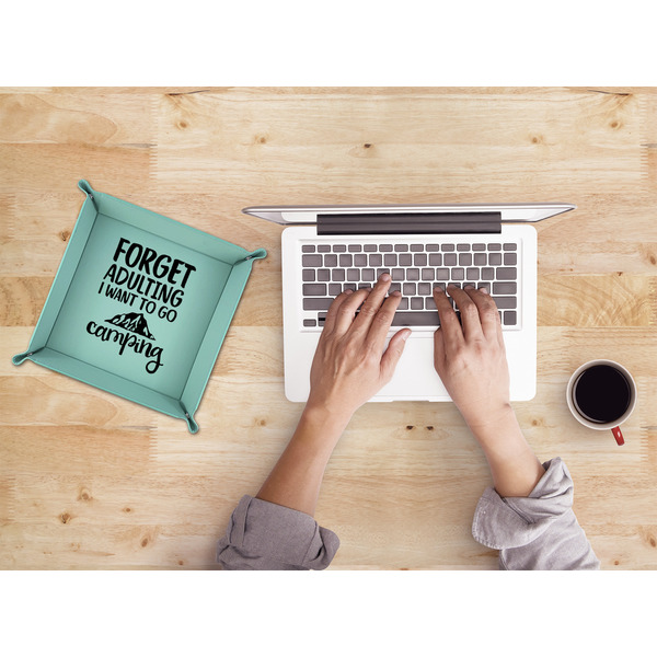 Camping Quotes & Sayings 9" x 9" Teal Leatherette Snap Up Tray - LIFESTYLE