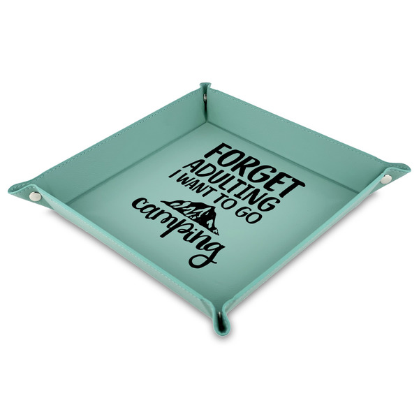 Custom Camping Quotes & Sayings 9" x 9" Teal Faux Leather Valet Tray