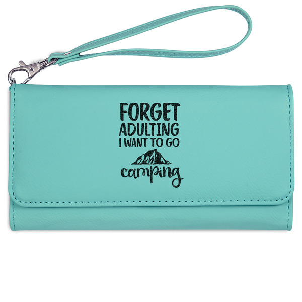 Custom Camping Quotes & Sayings Ladies Leatherette Wallet - Laser Engraved- Teal