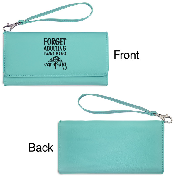 Camping Quotes & Sayings Ladies Wallets - Faux Leather - Teal - Front & Back View