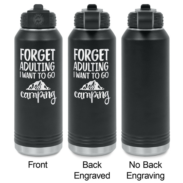 Camping Quotes & Sayings Laser Engraved Water Bottles - 2 Styles - Front & Back View