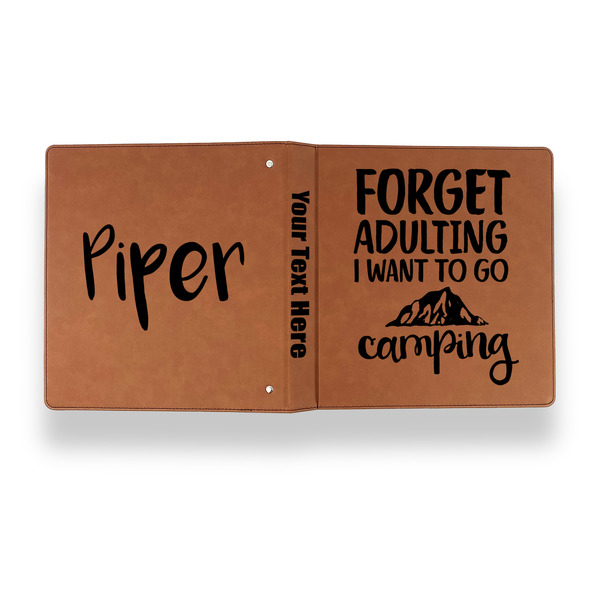 Camping Quotes & Sayings Leather Binder - 1" - Rawhide - Back Spine Front View