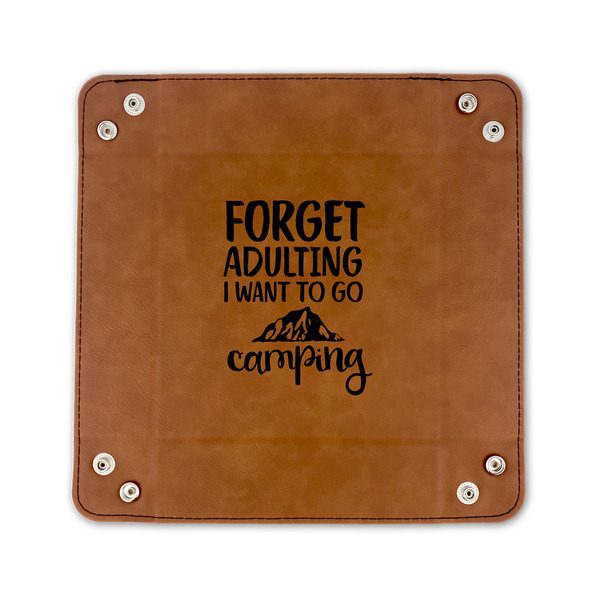 Camping Quotes & Sayings (Shape) 6" x 6" Leatherette Snap Up Tray - FLAT FRONT