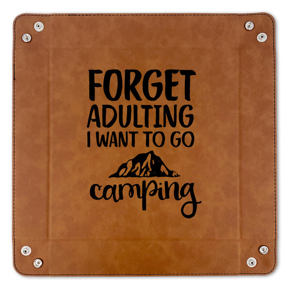 Camping Quotes & Sayings (Shape) 9" x 9" Leatherette Snap Up Tray - APPROVAL (FLAT)