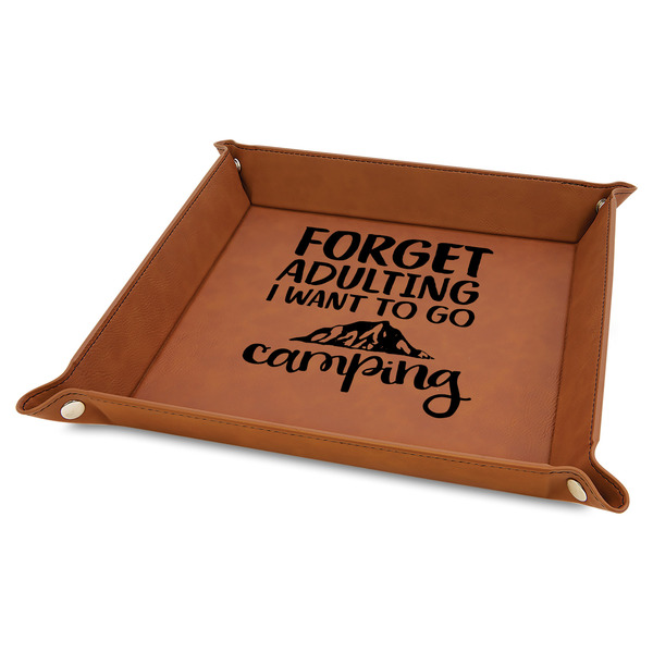 Custom Camping Quotes & Sayings Faux Leather Dice Tray - 9" x 9" - Rawhide