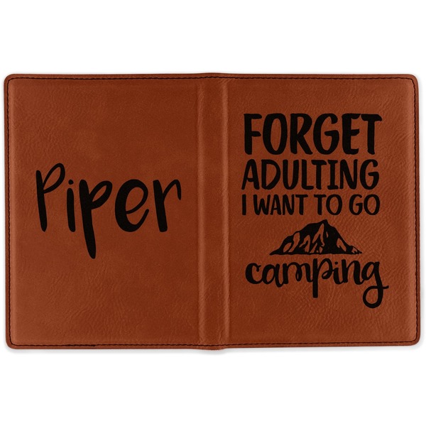Camping Quotes & Sayings (Shape) Cognac Leather Passport Holder Outside Double Sided - Apvl