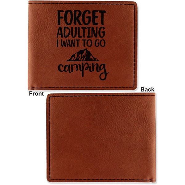 Camping Quotes & Sayings (Shape) Cognac Leatherette Bifold Wallets - Front and Back Single Sided - Apvl