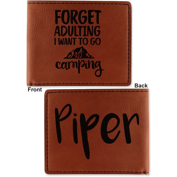 Camping Quotes & Sayings (Shape) Cognac Leatherette Bifold Wallets - Front and Back
