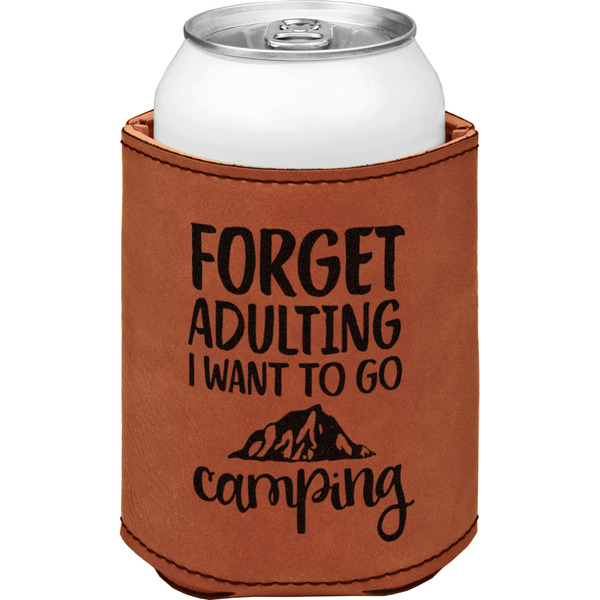 Camping Quotes & Sayings (Shape) Cognac Leatherette Can Sleeve - Single Front