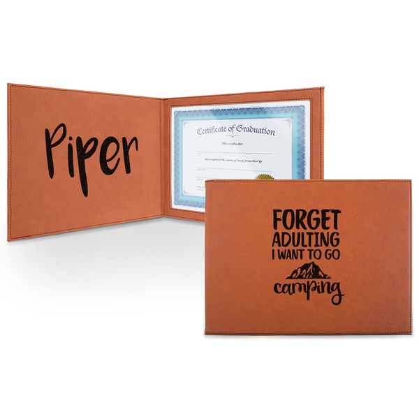 Custom Camping Quotes & Sayings Leatherette Certificate Holder - Front and Inside