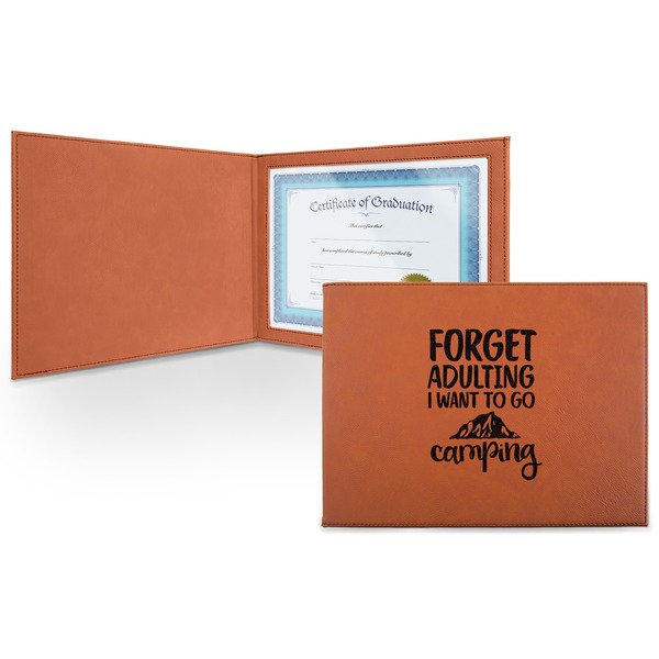 Custom Camping Quotes & Sayings Leatherette Certificate Holder - Front