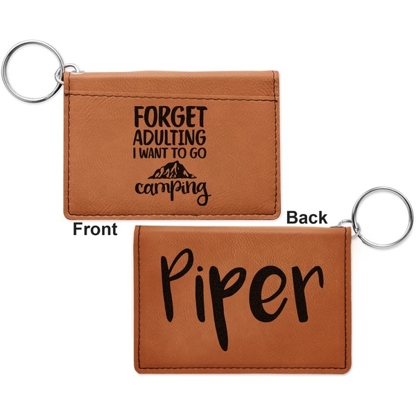 Camping Quotes & Sayings (Shape) Cognac Leatherette Keychain ID Holders - Front and Back Apvl