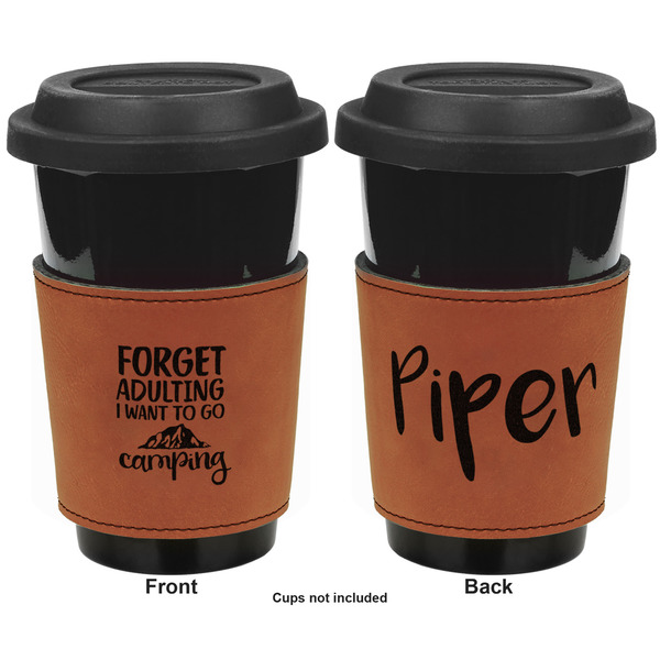 Camping Quotes & Sayings (Shape) Cognac Leatherette Mug Sleeve - Double Sided Apvl