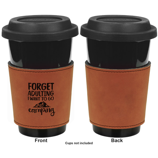 Camping Quotes & Sayings (Shape) Cognac Leatherette Mug Sleeve - Single Sided Apvl