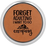 Camping Quotes & Sayings Leatherette Round Coaster w/ Silver Edge - Single or Set