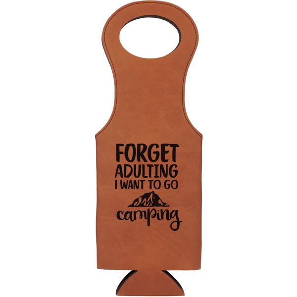 Custom Camping Quotes & Sayings Leatherette Wine Tote - Double Sided