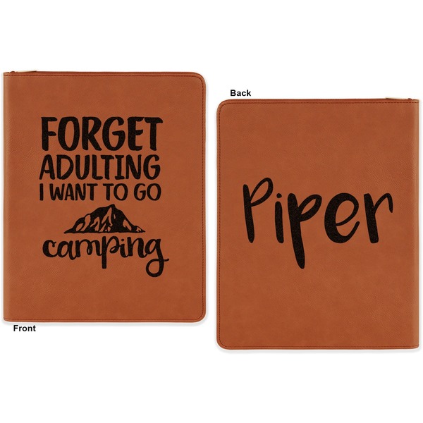 Camping Quotes & Sayings (Shape) Cognac Leatherette Zipper Portfolios with Notepad - Double Sided - Apvl